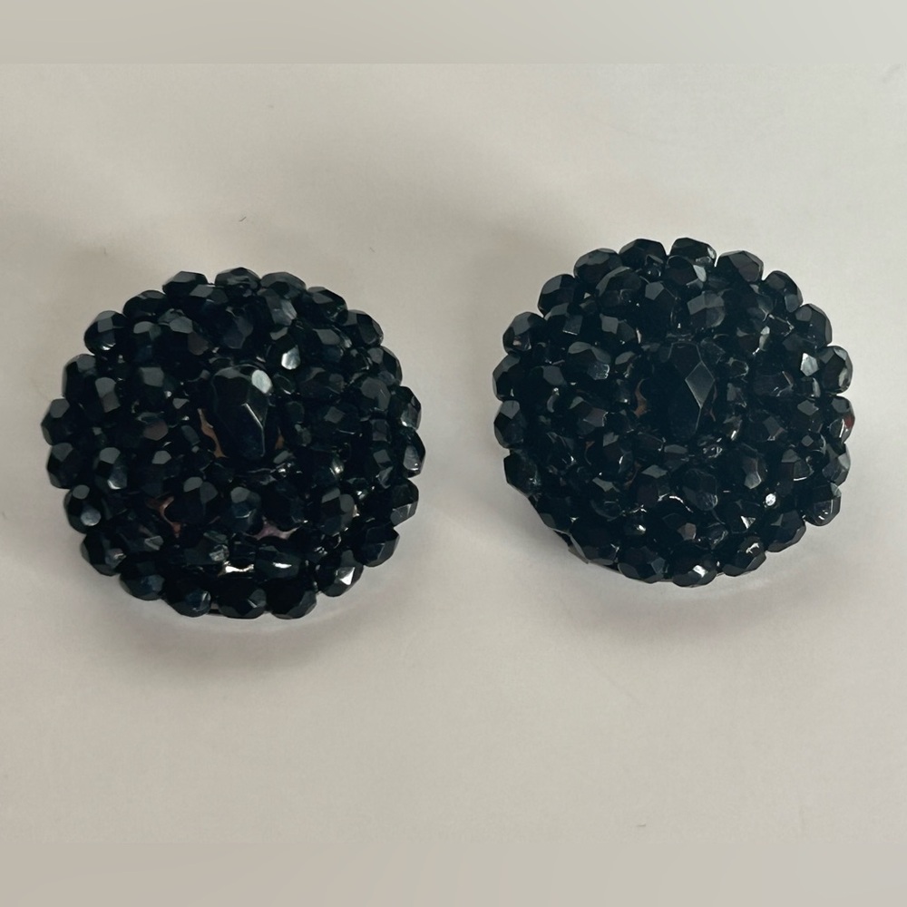 Black Glass Crystal Faceted Beads Cluster Clip-On Earrings Liz Claiborne